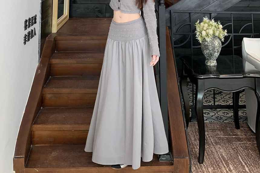 Round Neck Knit Crop Top & Panel Maxi Skirt