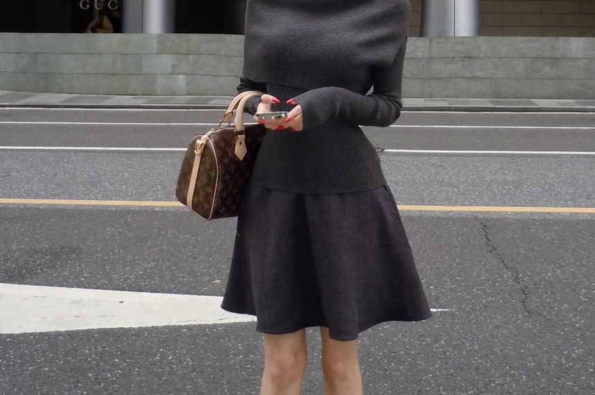 Capelet & Knit Top & Mini A-Line Skirt Set