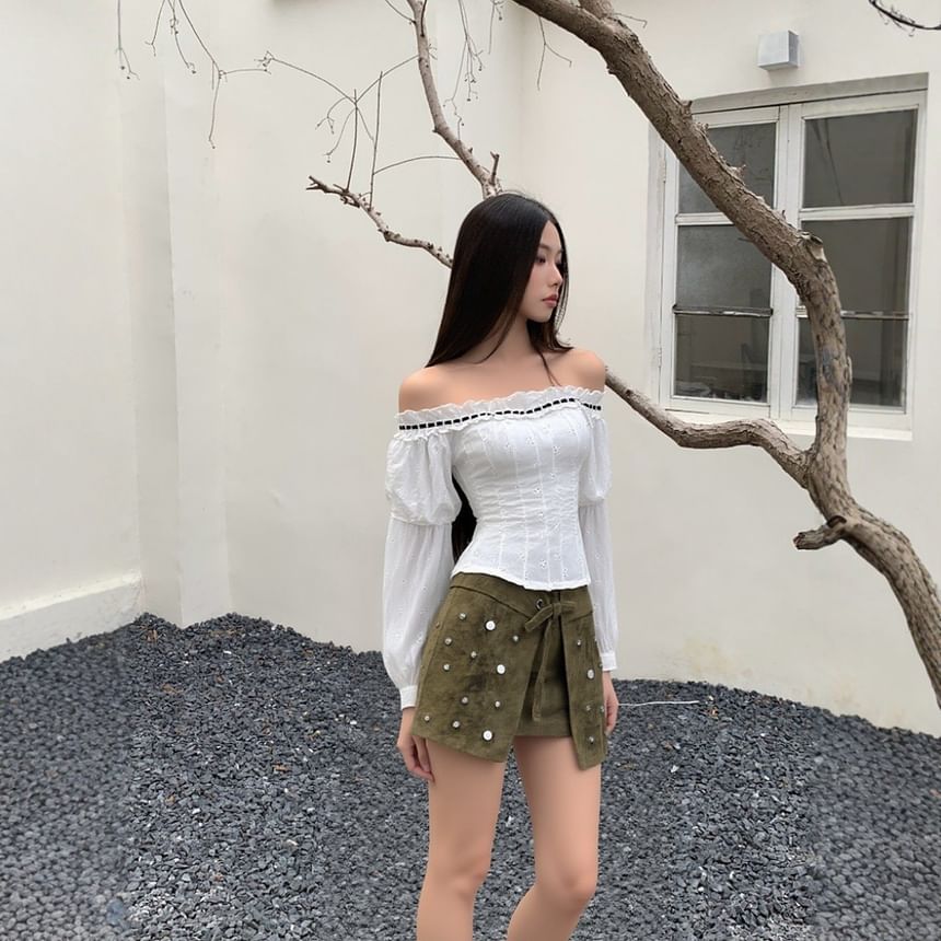 Off-Shoulder Top and Studded Mini Skirt Set
