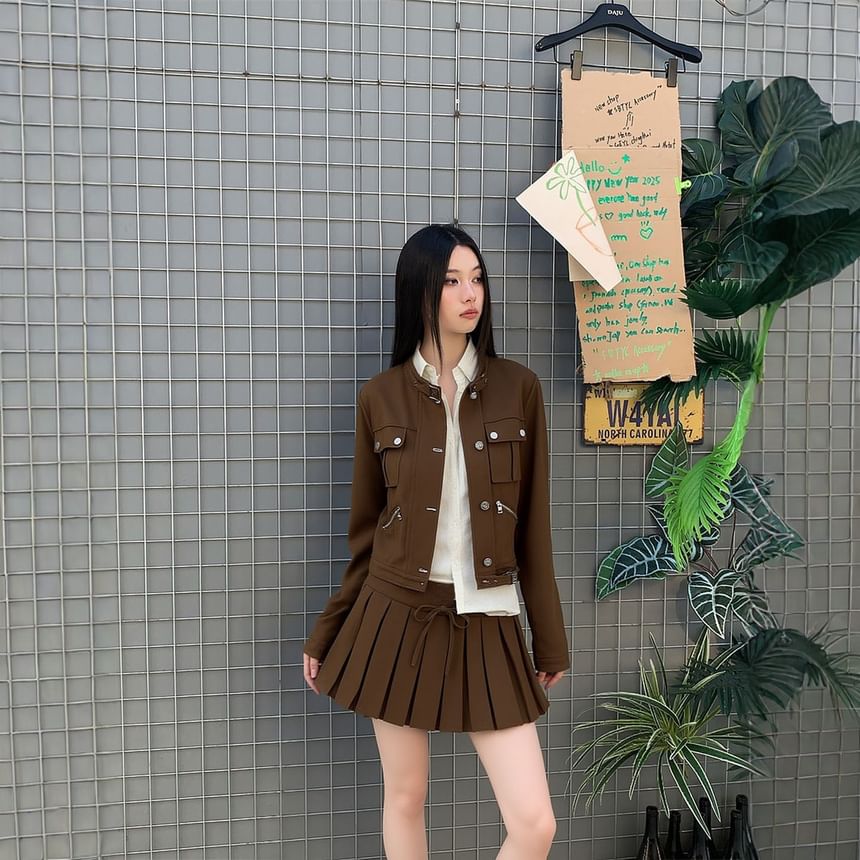 Crop Jacket and Mini Pleated Skirt Set