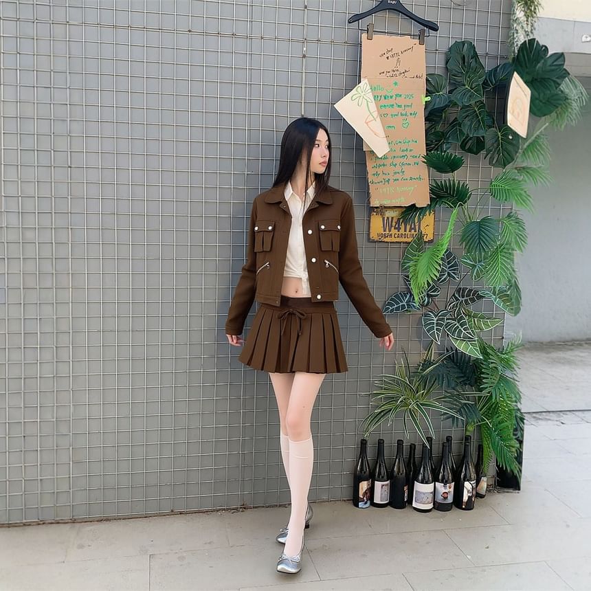 Crop Jacket and Mini Pleated Skirt Set