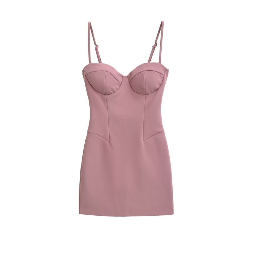 Spaghetti Strap Sweetheart Neckline Plain Mini Bodycon Dress