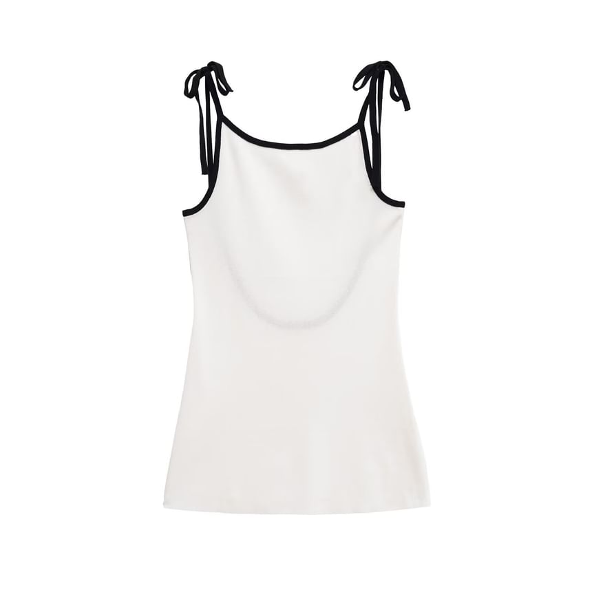 Tie Shoulder Contrast Trim Backless Knit Mini A-Line Dress
