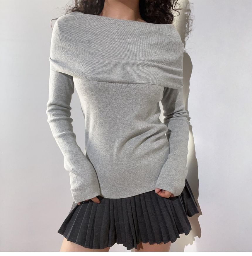 Off-Shoulder Long-Sleeve Knit Top