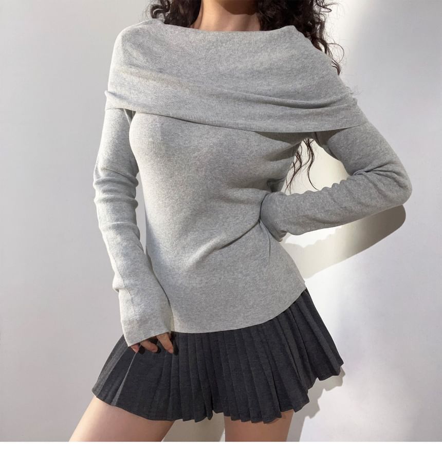 Off-Shoulder Long-Sleeve Knit Top