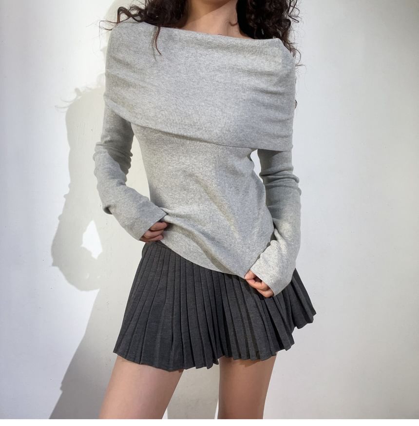 Off-Shoulder Long-Sleeve Knit Top
