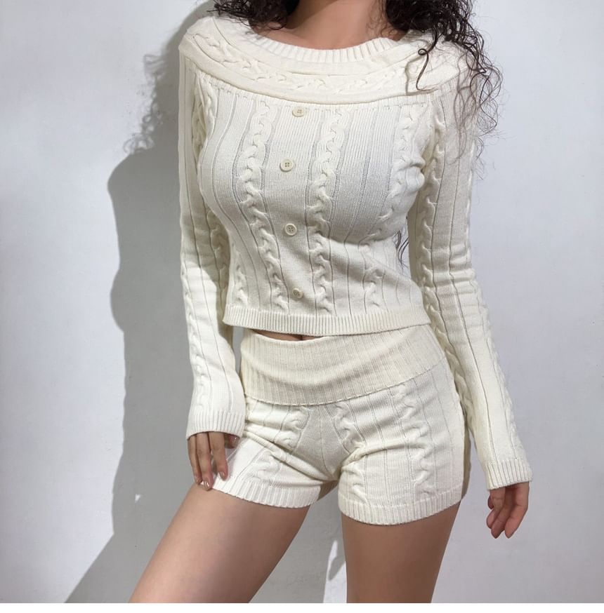 Long-Sleeve Knit Crop Top & Hot Pants