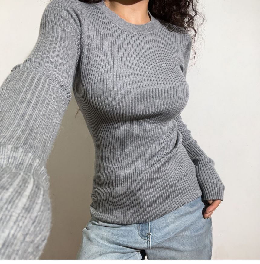 Long-Sleeve Crewneck Ribbed Tee