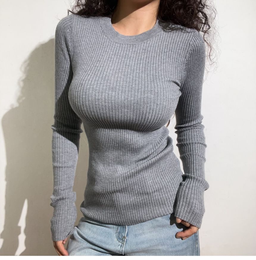 Long-Sleeve Crewneck Ribbed Tee
