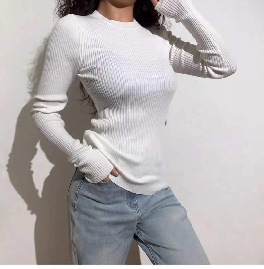 Long-Sleeve Crewneck Ribbed Tee