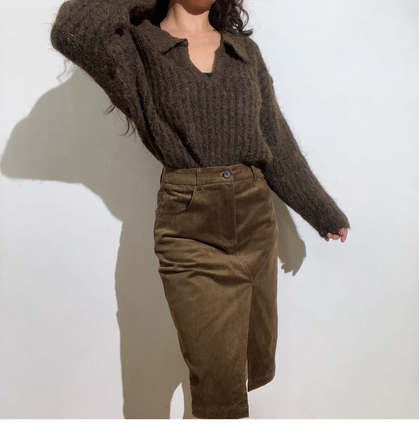 Long-Sleeve Ribbed Knit Polo Shirt