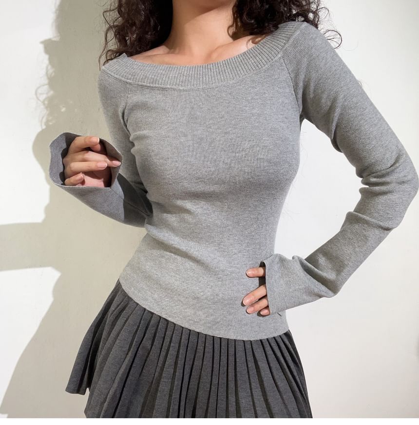 Boatneck Long-Sleeve Knit Top