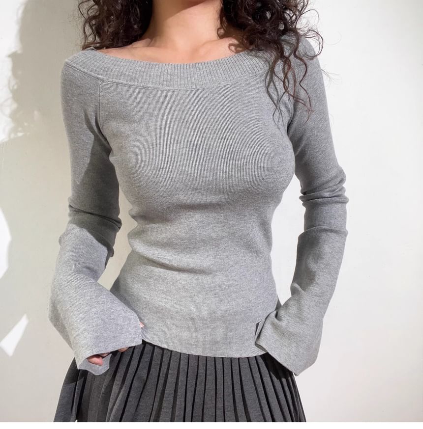 Boatneck Long-Sleeve Knit Top
