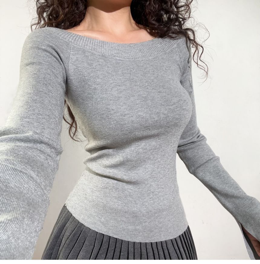 Boatneck Long-Sleeve Knit Top