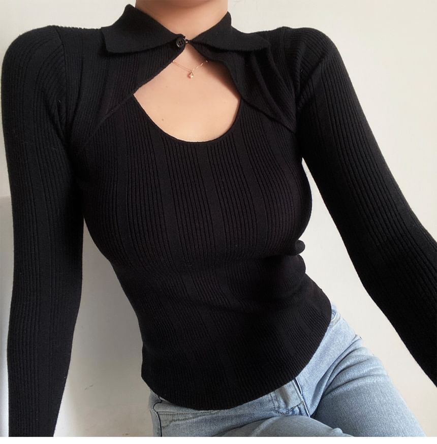 Cutout Long-Sleeve Knit Top