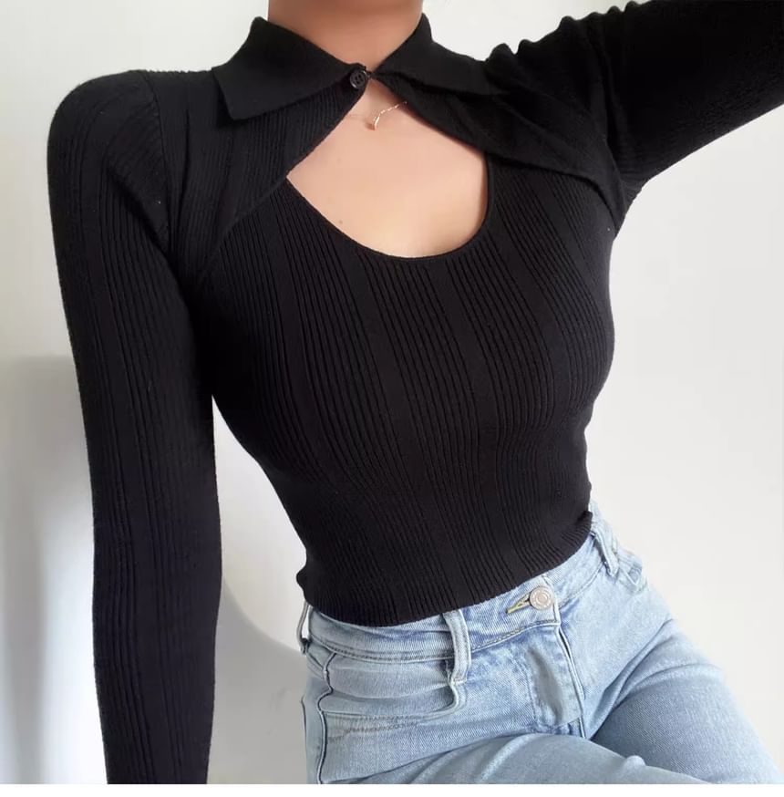 Cutout Long-Sleeve Knit Top