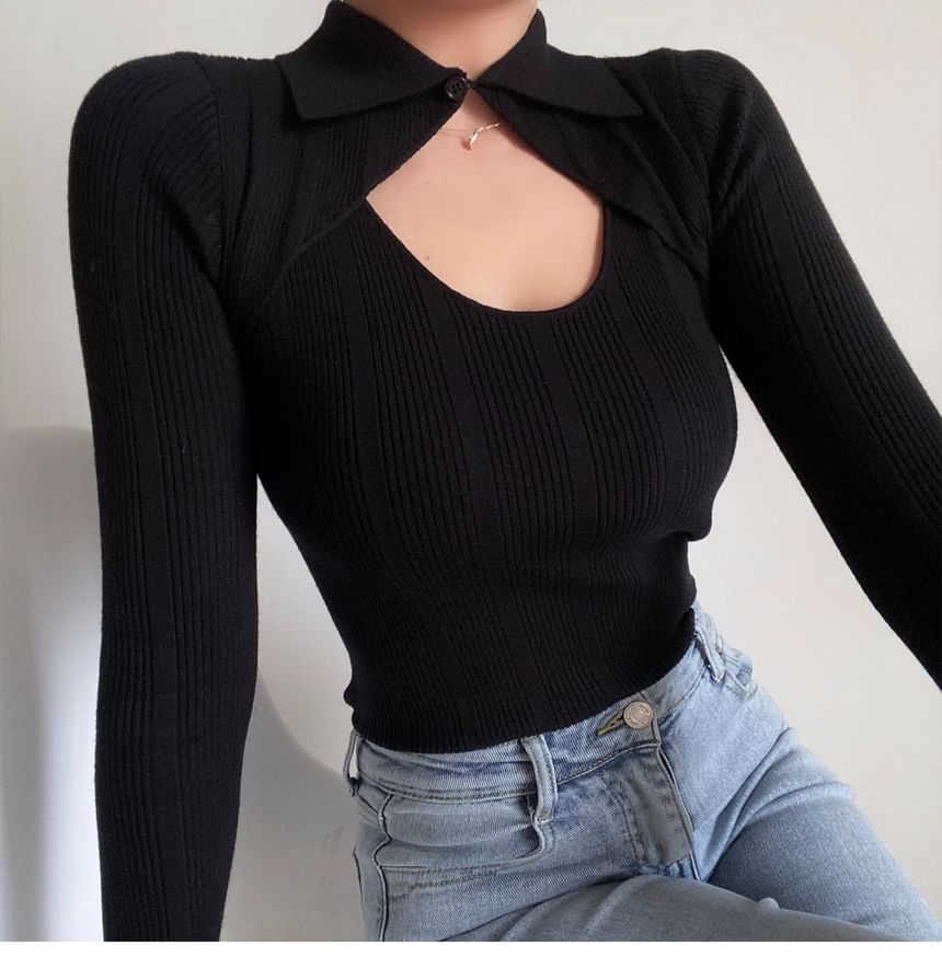 Cutout Long-Sleeve Knit Top