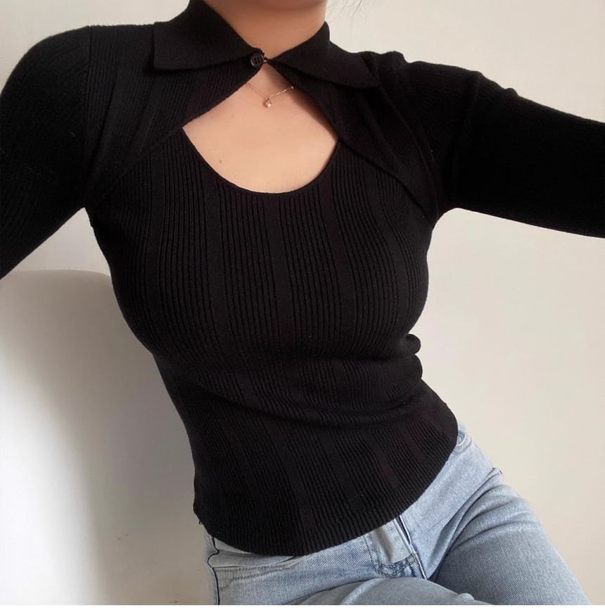 Cutout Long-Sleeve Knit Top