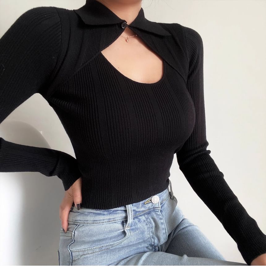 Cutout Long-Sleeve Knit Top
