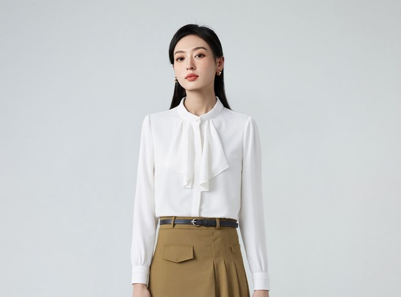 Ruffle Blouse & Midi A-Line Skirt Set