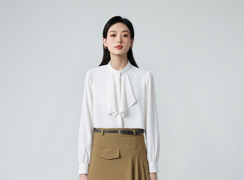 Ruffle Blouse & Midi A-Line Skirt Set