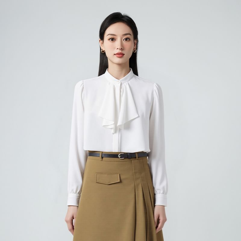 Ruffle Blouse & Midi A-Line Skirt Set