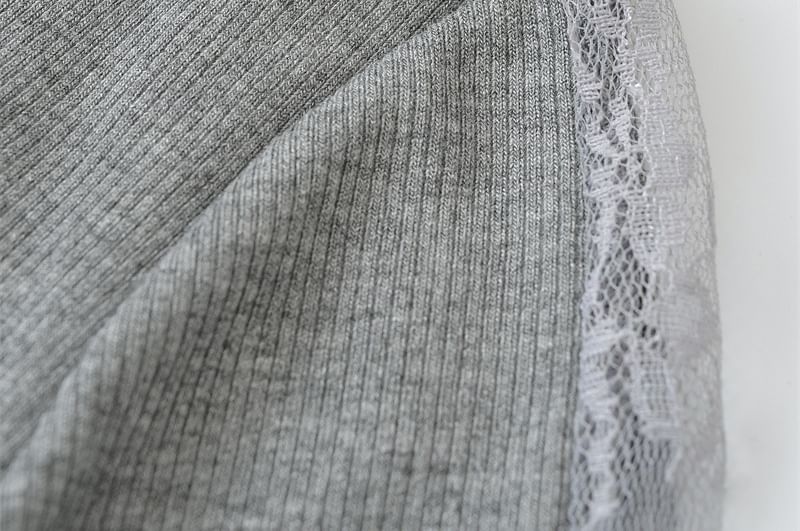 Mock Neck Lace Insert Long Sleeve Fitted Tee