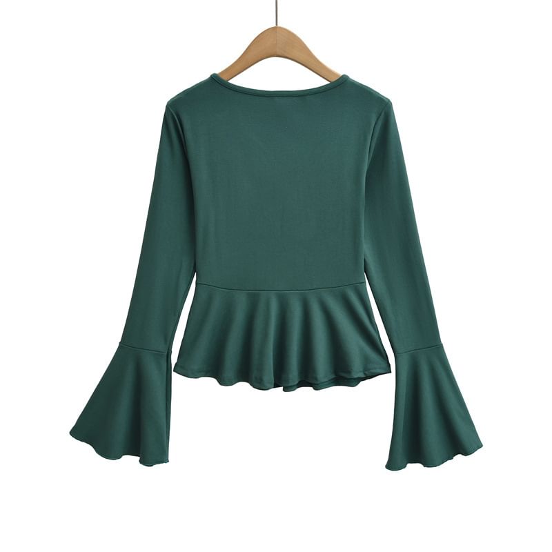 Lace Panel Peplum V-Neck Tee