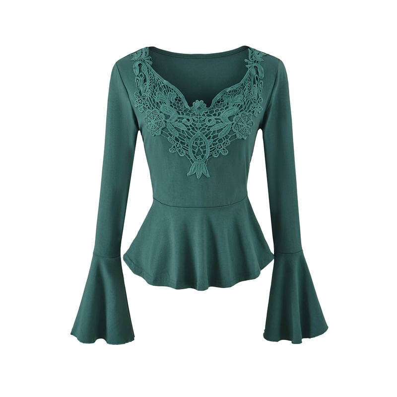 Lace Panel Peplum V-Neck Tee