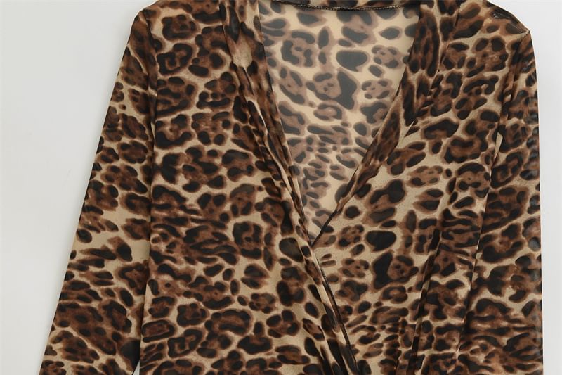 Leopard Wrap V-Neck Crop Top