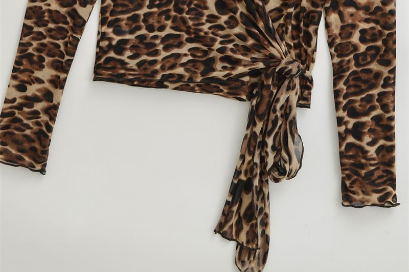 Leopard Wrap V-Neck Crop Top