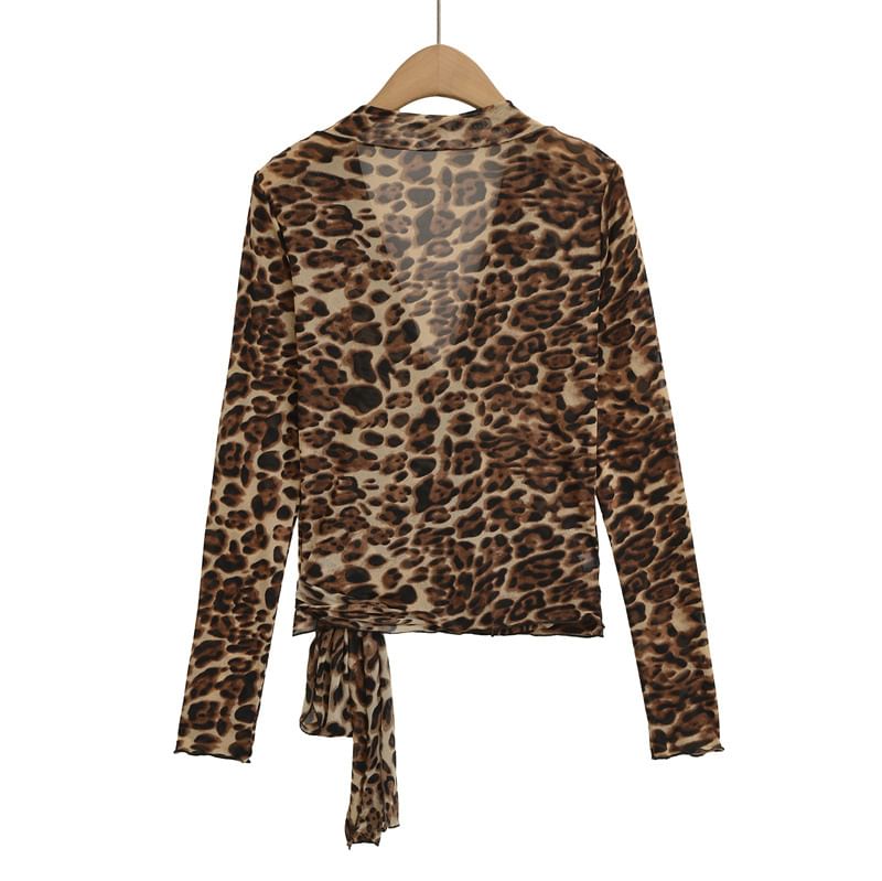 Leopard Wrap V-Neck Crop Top