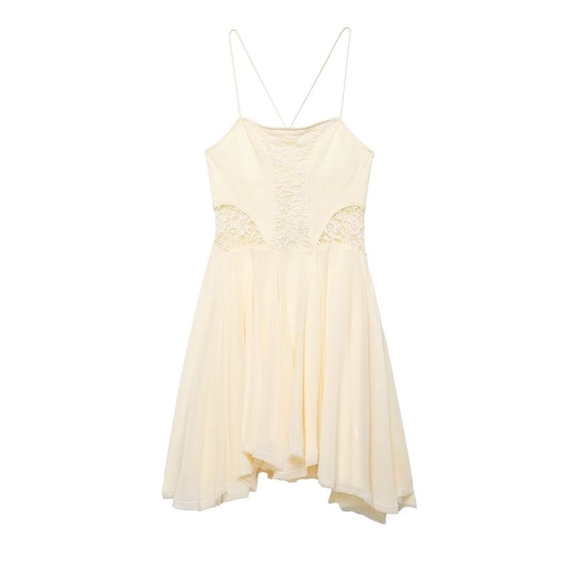 [S] Spaghetti Strap Lace Panel Open Back Mini A-Line Dress