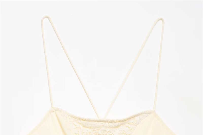 [S] Spaghetti Strap Lace Panel Open Back Mini A-Line Dress
