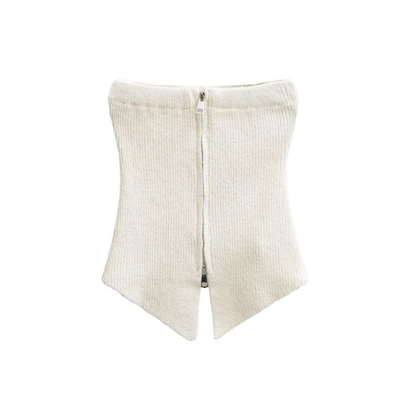 Cropped Knit Tube Top with Side Slit and Zip