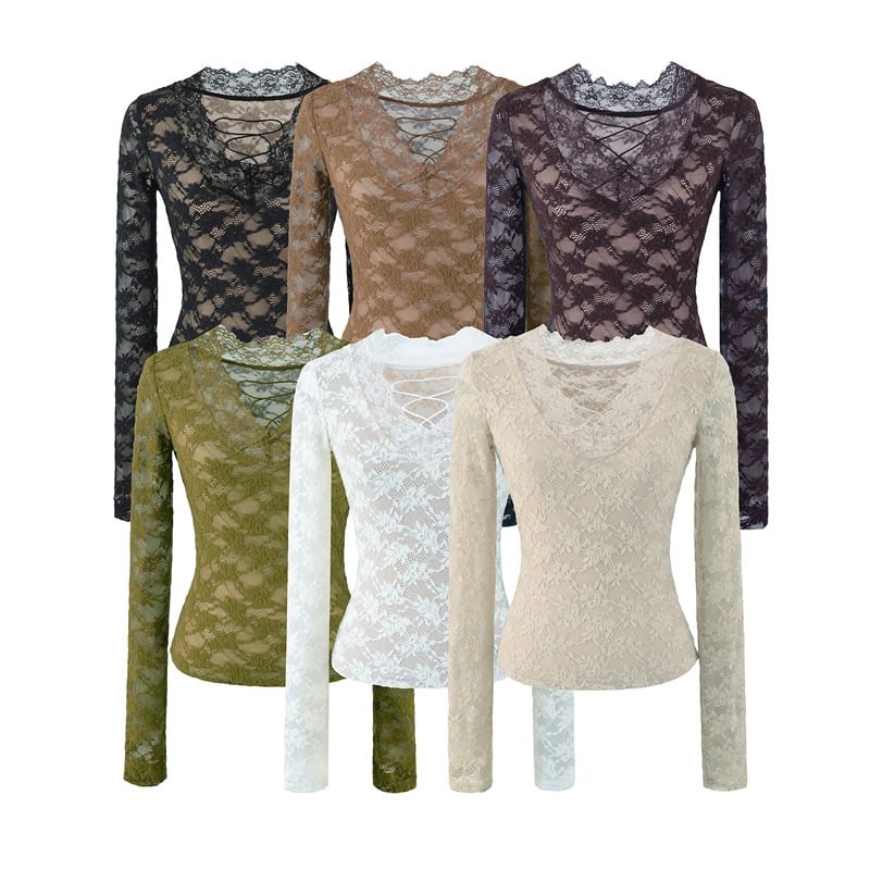 Lace V-Neck Slim Crop Top
