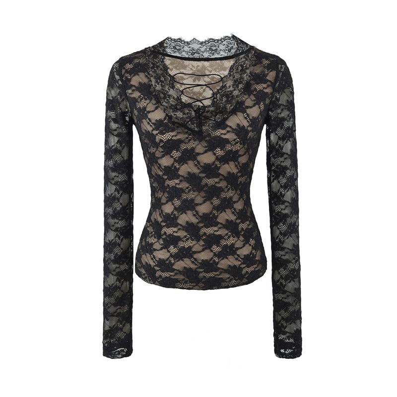 Lace V-Neck Slim Crop Top