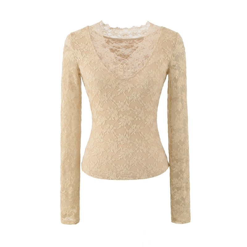 Lace V-Neck Slim Crop Top