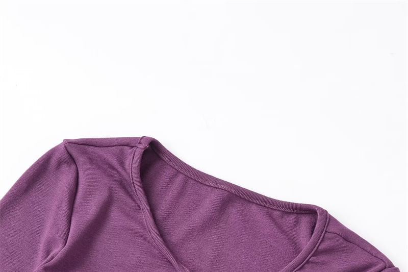 Sheer Insert V-Neck Cropped Tee with Lace Details