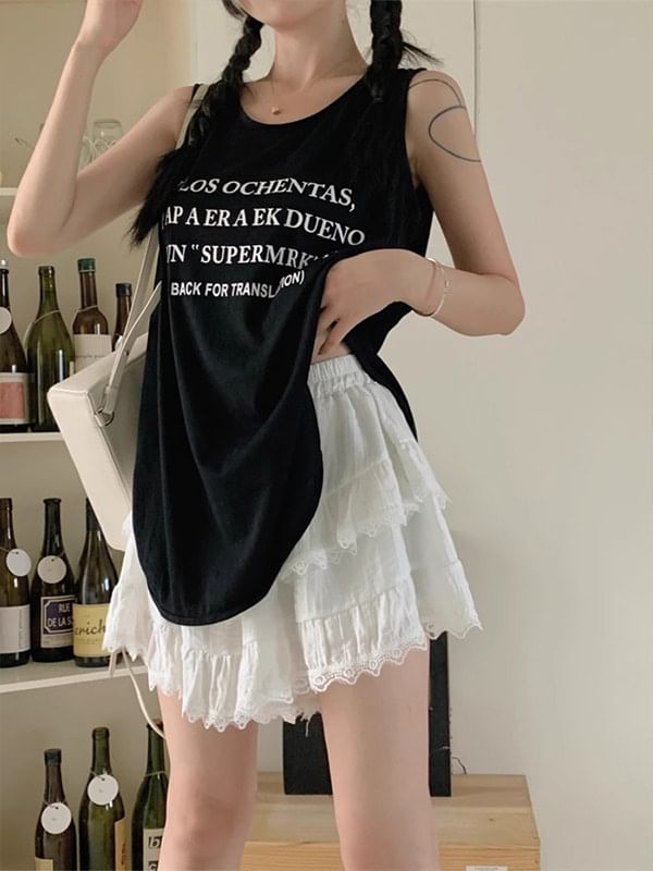 Balletcore Lace Trim Tiered Mini Skort with High Waist