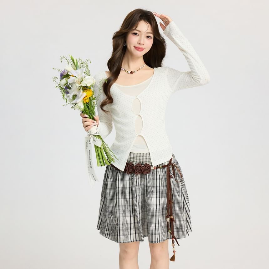 Color-Block Faux Layered Long Sleeve Slim Top