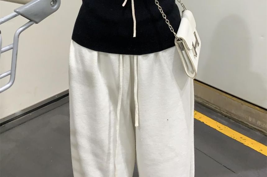 Sailor Collar Knit Top with Tie Front and Long Sleeves