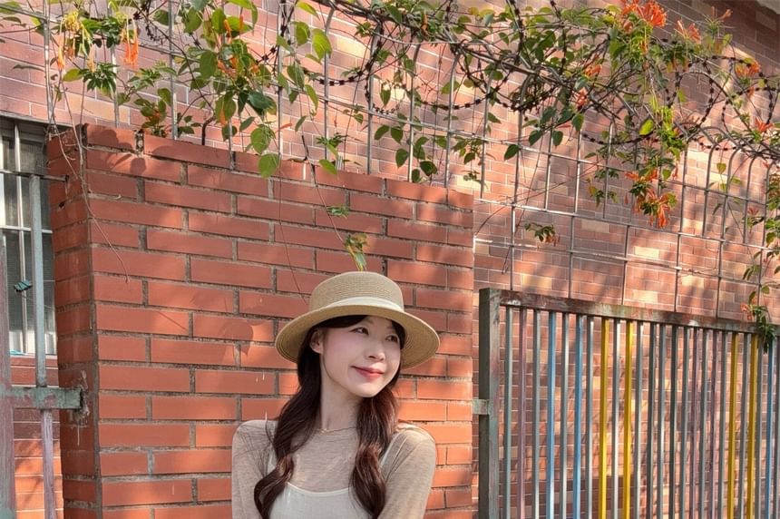 Spaghetti Strap Plain Gathered Midi A-Line Dress / Long Sleeve Mock Neck Plain Top