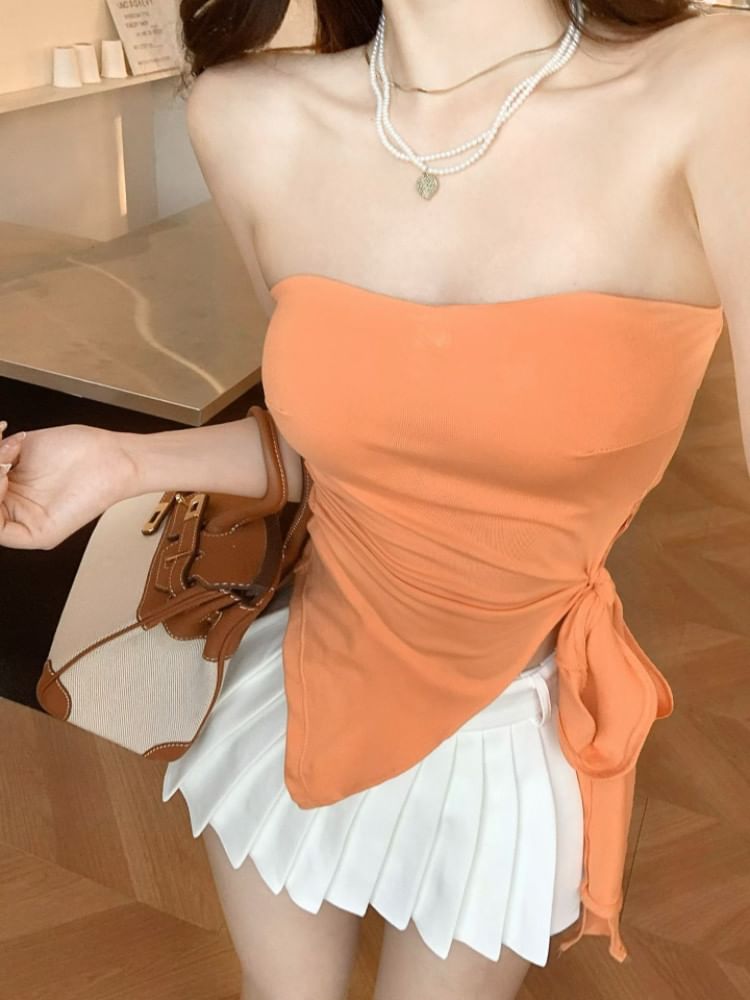 Padded Asymmetric Tie Side Crop Tube Top