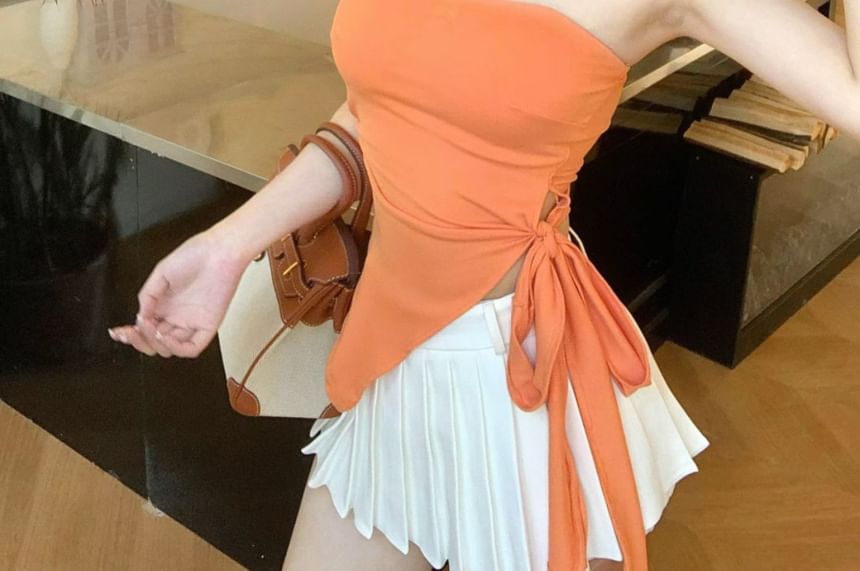 Padded Asymmetric Tie Side Crop Tube Top