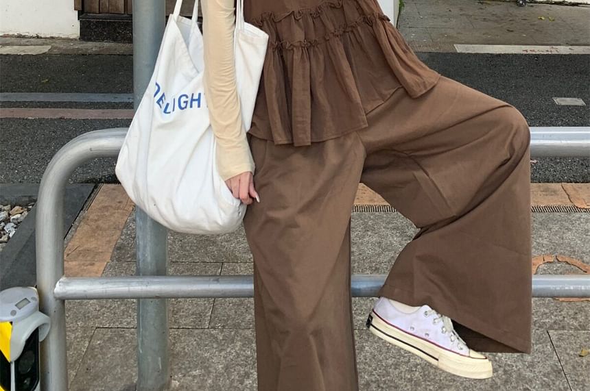 Crew Neck Tee and Frill Trim Camisole Set