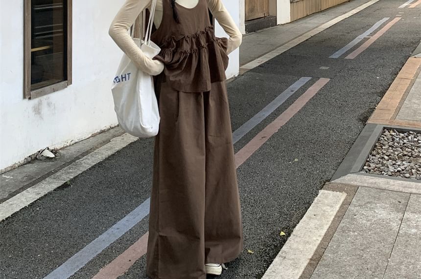 Crew Neck Tee and Frill Trim Camisole Set
