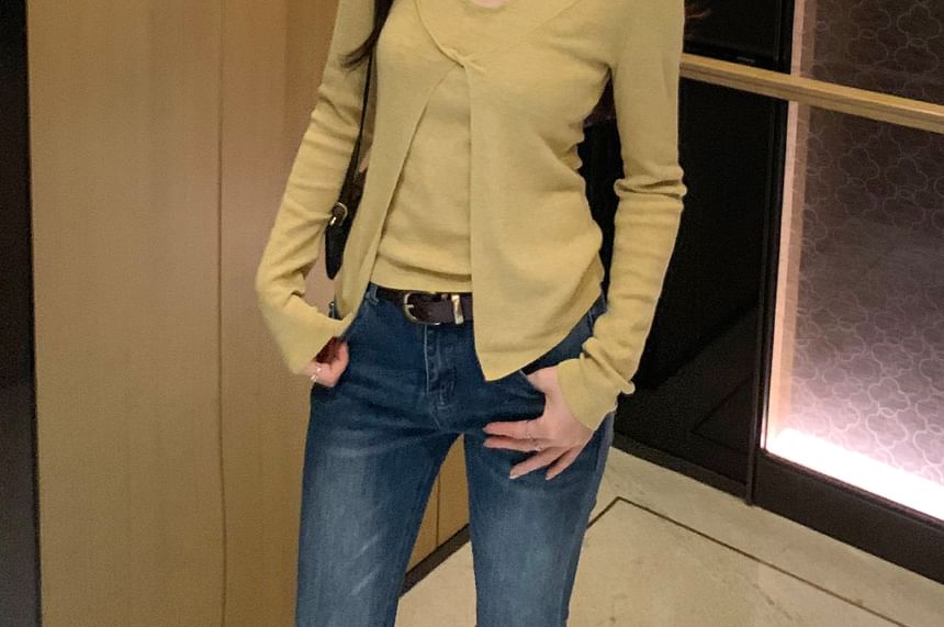 Halter Neck Twisted Slit Knit Top with Mock Two-Piece Style