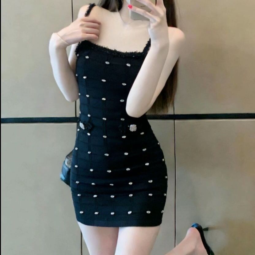 Spaghetti Strap Rhinestone Mini Bodycon Dress