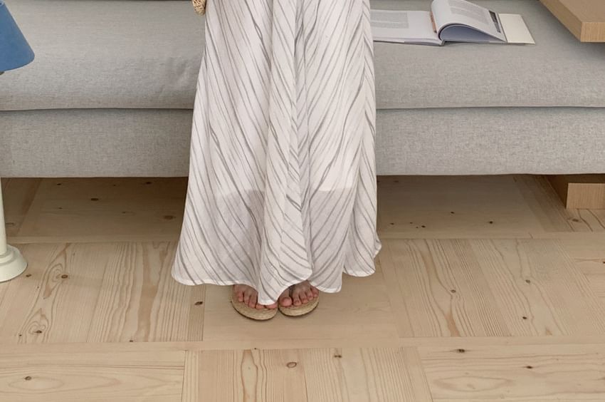 Spaghetti Strap V-Neck Striped Maxi A-Line Dress